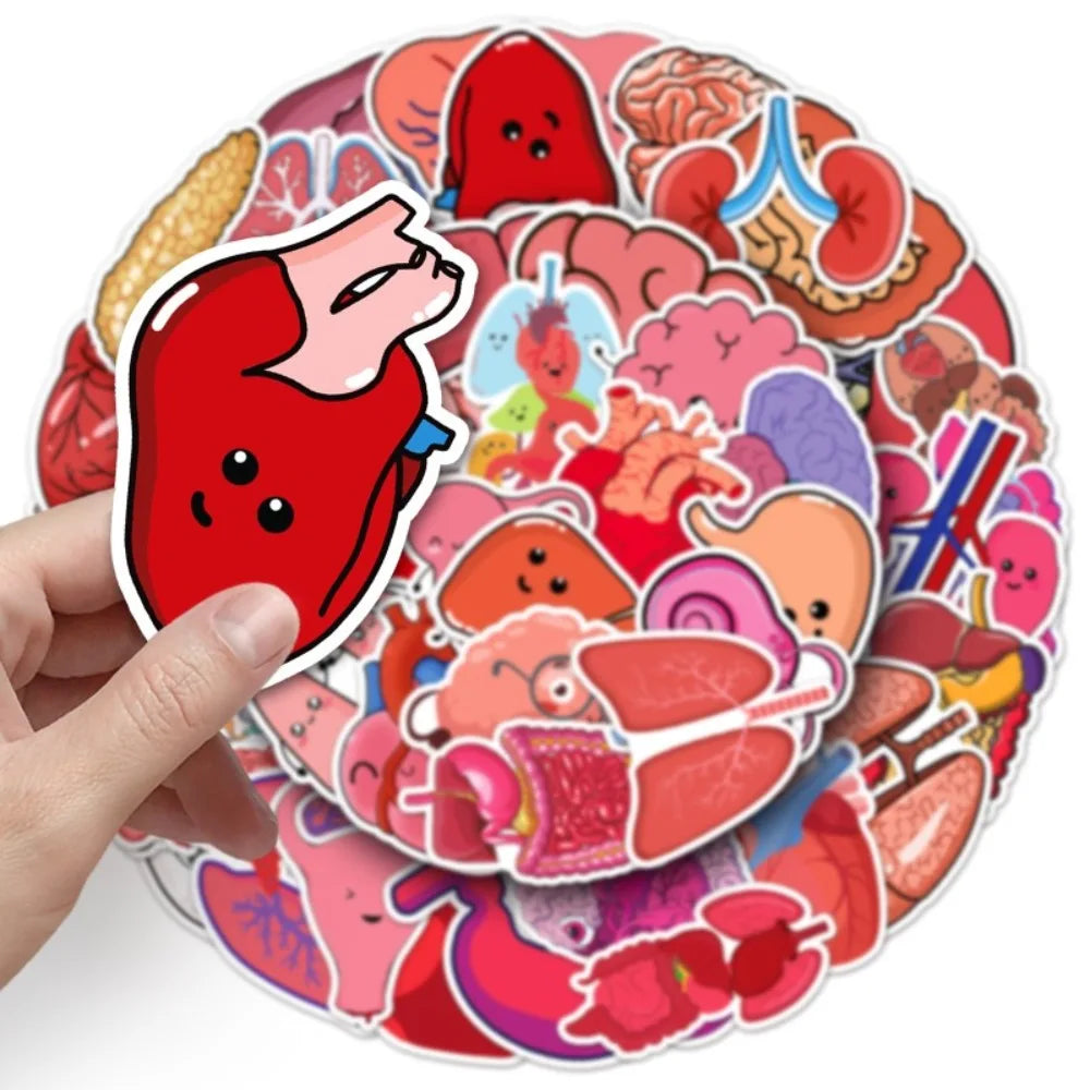 10/50Pcs Cartoon Human Organs Graffiti Stickers Decoration Phone Case Suitcase Luggage Case Sticker Waterproof for Kids Toys (ONLINE ORDER ONLY)