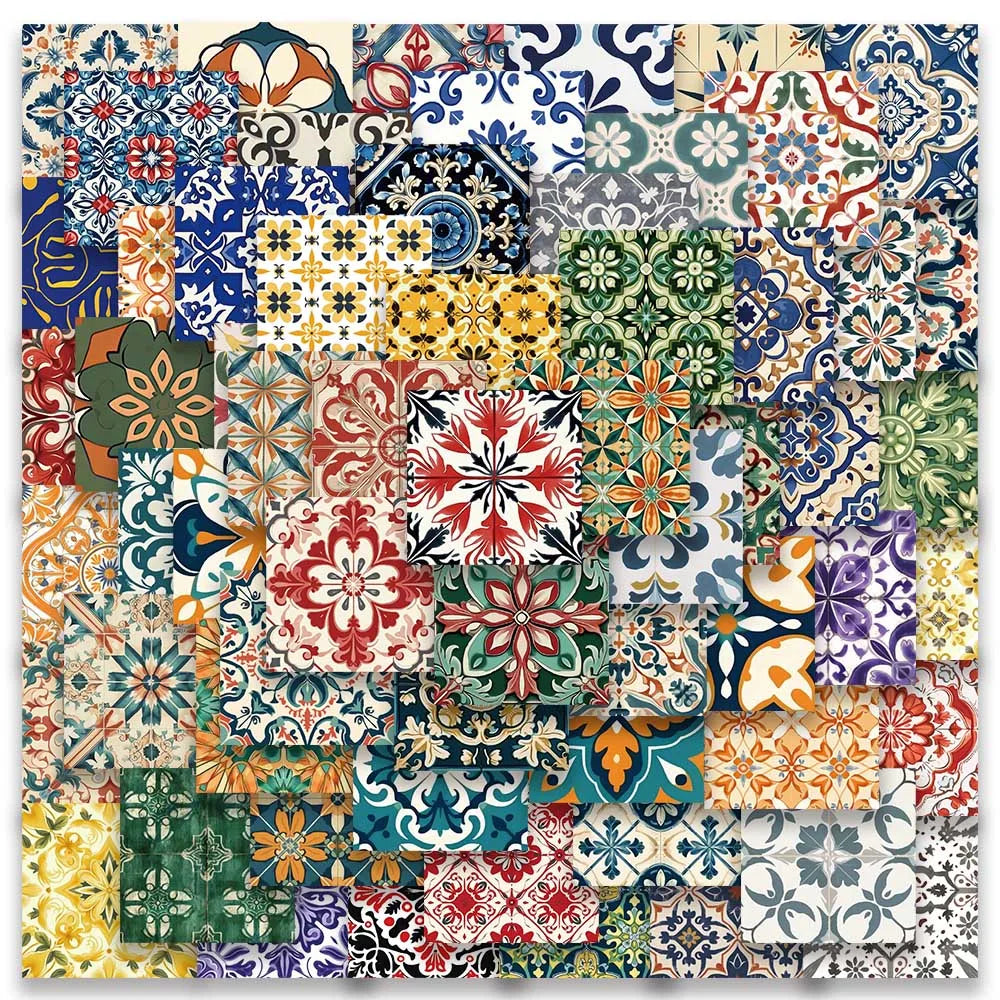 62PCS Vintage Tile Pattern Stickers for Luggage, Skateboard, Laptop, Helmet, Guitar (ONLINE ORDER ONLY)