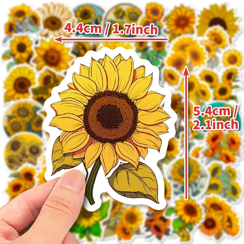 10/30/50PCS Pastoral Sunflower PVC Sticker Aesthetic Decoration Scrapbooking Stationery DIY Hand Accounting School Supplies (Online Order Only)
