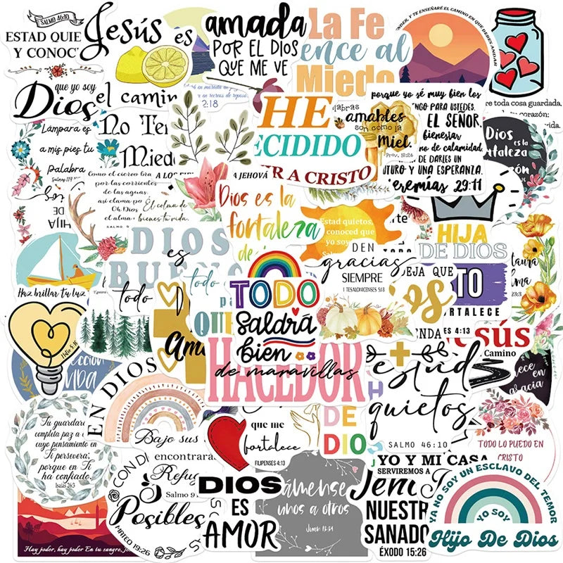 10/30/50PCS Cute Spanish Bible PVC Sticker Aesthetic Decoration Scrapbooking Korean Stationery School Supplies for Kids (ONLINE ORDER ONLY)