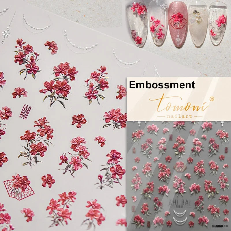 Romantic Candle Holder Lace Rambler Rose Pink Flower Bowknot Candlestick Ribbon Adhesive Nail Art Stickers Shiny Manicure Decals (ONLINE ORDER ONLY)