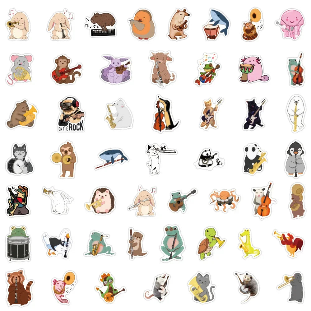 50/100pcs Cute Cartoon Animal Music Band Sticker for DIY Phone Skateboard Guitar Scrapbooking Supplies Stickers Pack Kids Toy (Online Order Only)