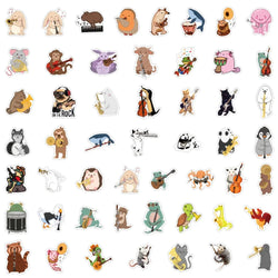 50/100pcs Cute Cartoon Animal Music Band Sticker for DIY Phone Skateboard Guitar Scrapbooking Supplies Stickers Pack Kids Toy (Online Order Only)