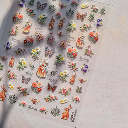 Autumn Fall Maple Leaves Ginkgo Leaf Osmanthus Chrysanthemums Rabbit Bunny Plant Flower Relief Nail Art Sticker Decoration Decal (ONLINE ORDER ONLY)