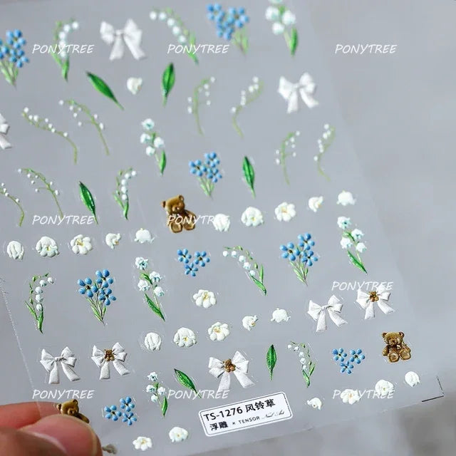 Tulips Flower Letter Bowknot Butterfly Irregular Lines Pearl Tender 5D Adhesive Nail Art Stickers Manicure Decals Stick on Nail (ONLINE ORDER ONLY)
