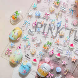 Summer Beach Bikini Watermelon Duck Cat Ice Cream Shell Coconut Tree Cherry Starfish Sunglasses Nail Art Sticker Manicure Decals (ONLINE ORDER ONLY)
