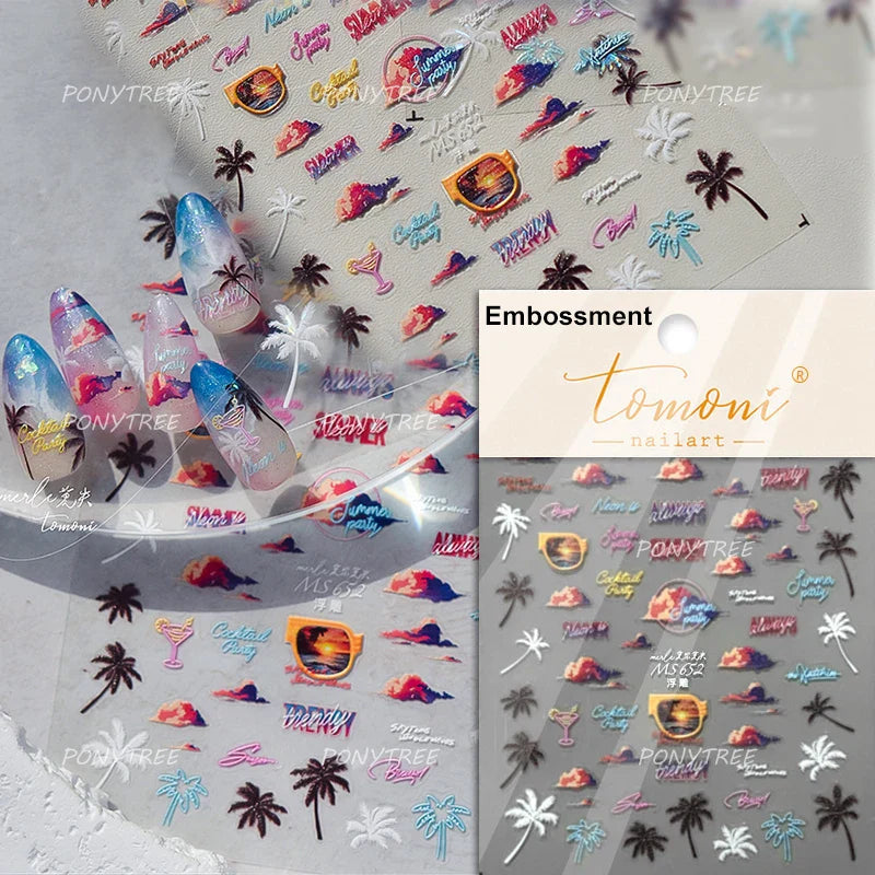 Summer Beach Bikini Watermelon Strawberry Ice Cream Soda Coconut Tree Fan Juice Crab Nail Art Decoration Stickers Manicure Decal (ONLINE ORDER ONLY)