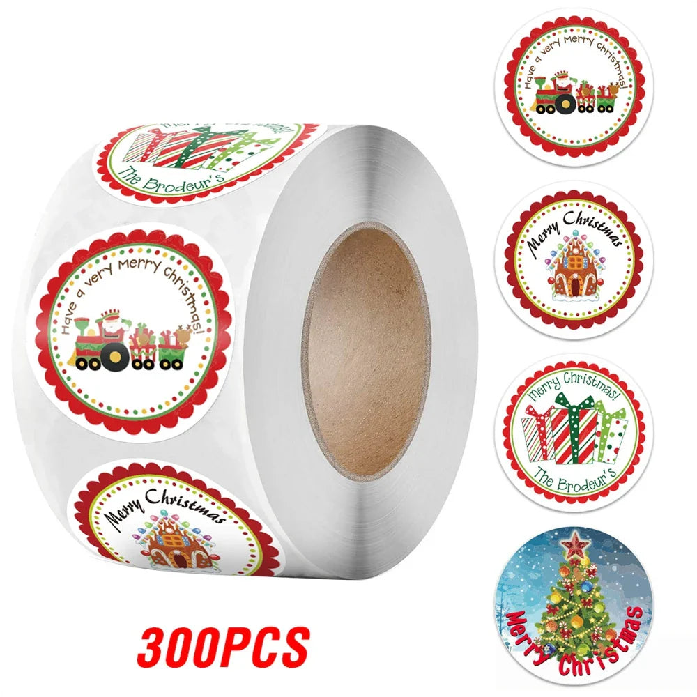 100-500pcs Merry Christmas Gift Decorative Stickers Round Thank You Labels Handmade Candy Biscuits Package Christmas Sticker (ONLINE ORDER ONLY)