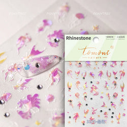 Lotus Leaf Brocaded Carp Koi Playing Goldfish Cavort Ripple Droplet Water Bubbles Self Adhesive Nail Art Stickers Manicure Decal (Online Order Only)