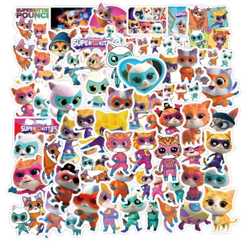 50pcs Super Kitties Stickers for Luggage, Stationery, Water Cup, Car, Phone, Scooter, Laptop, Refrigerator (Online Order Only)