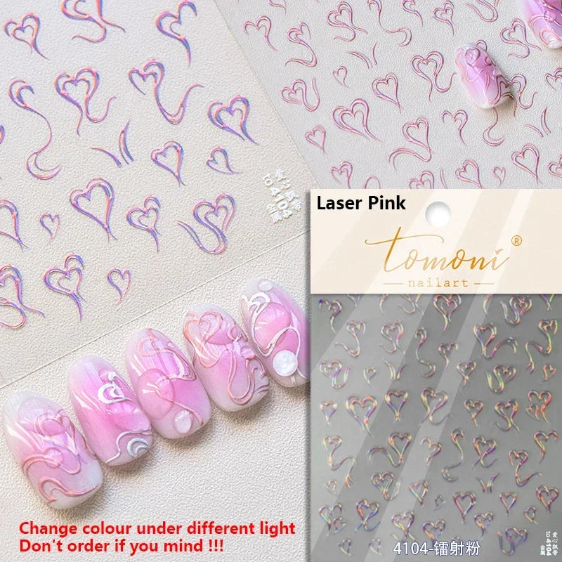 Flat Small Pink Brown Halo Dyeing Love Heart Geometric Leopard Shiny Jelly Chic Embossed Relief Nail Art Stickers Manicure Decal (Online Order Only)