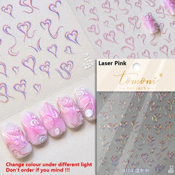 Flat Small Pink Brown Halo Dyeing Love Heart Geometric Leopard Shiny Jelly Chic Embossed Relief Nail Art Stickers Manicure Decal (Online Order Only)
