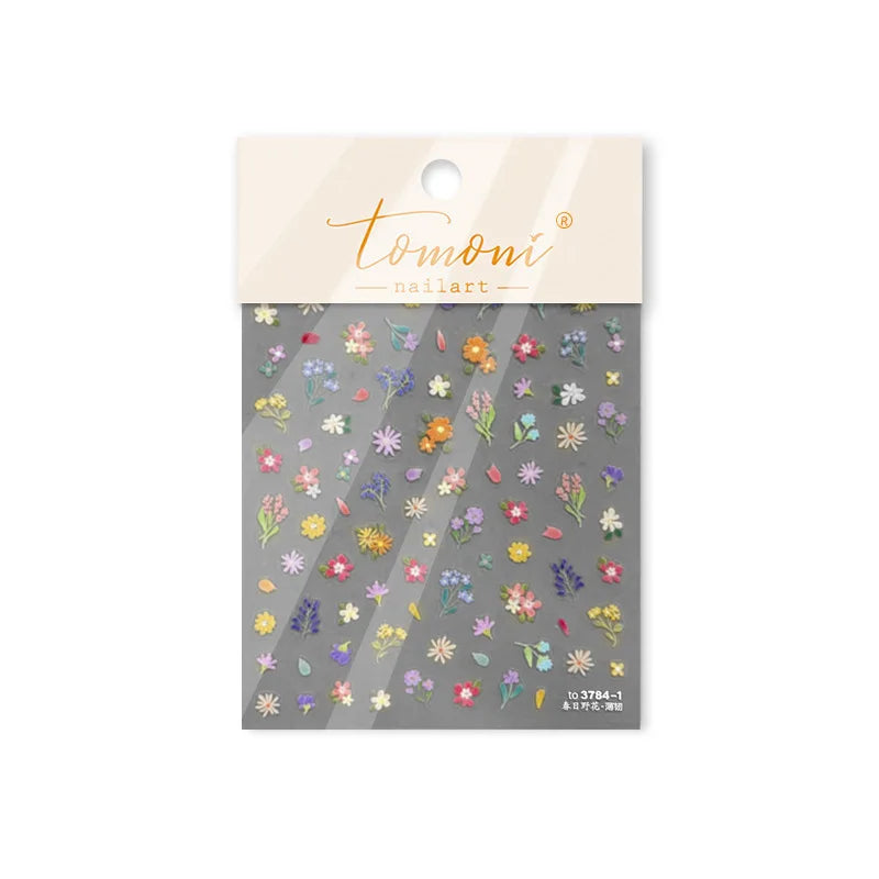 Chic Wild Flower Oil Painting Small Variegated Daisy Peach Blossom Lavender Petal Adhesive Nail Art Stickers Manicure Decals (Online Order Only)