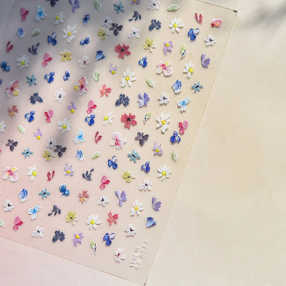 Wild Flower Oil Painting Small Variegated Daisy Peach Blossom Lavender Spring Petal Adhesive Nail Art Stickers Manicure Decals (Online Order Only)