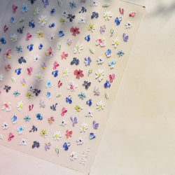 Wild Flower Oil Painting Small Variegated Daisy Peach Blossom Lavender Spring Petal Adhesive Nail Art Stickers Manicure Decals (Online Order Only)