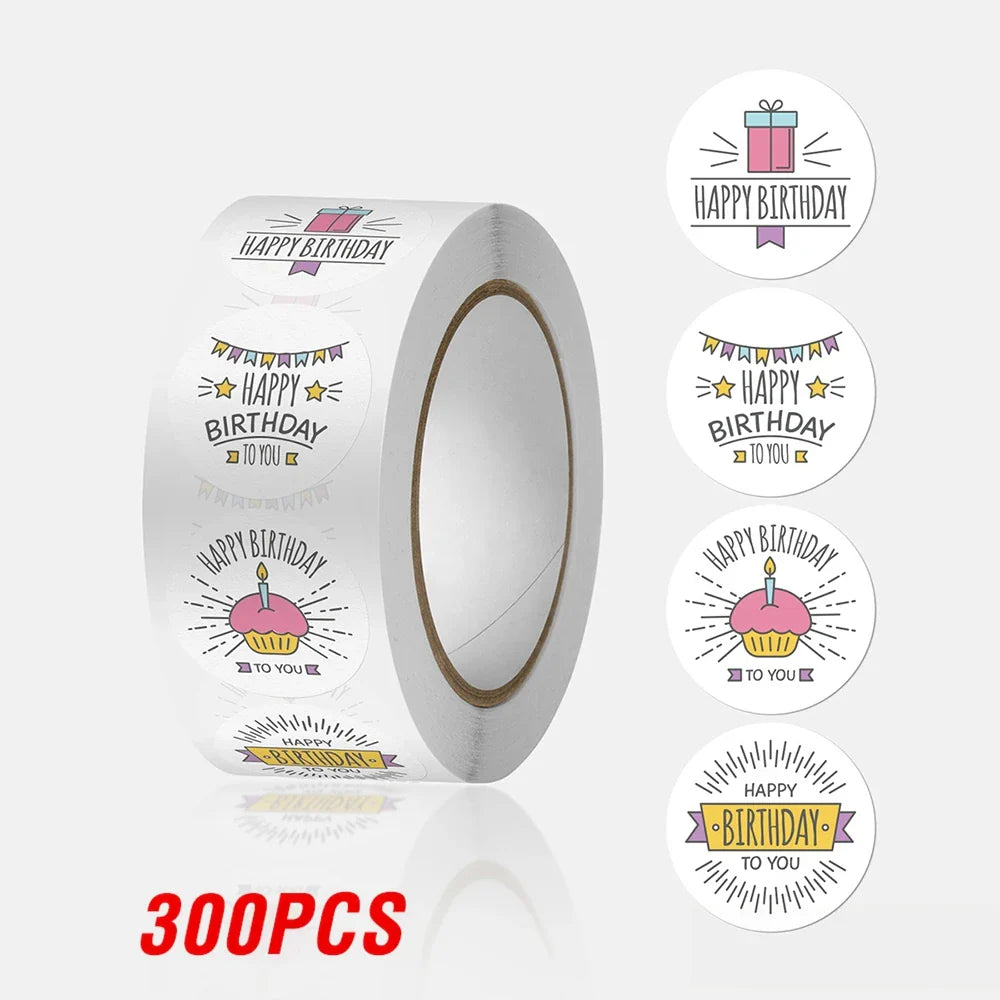100-500pcs Round Happy birthday Labels Kraft Paper Sticker Candy Bag Flower Gift Box Cake Boxes and Packaging Wedding Stickers (ONLINE ORDER ONLY)