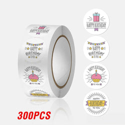 100-500pcs Round Happy birthday Labels Kraft Paper Sticker Candy Bag Flower Gift Box Cake Boxes and Packaging Wedding Stickers (ONLINE ORDER ONLY)