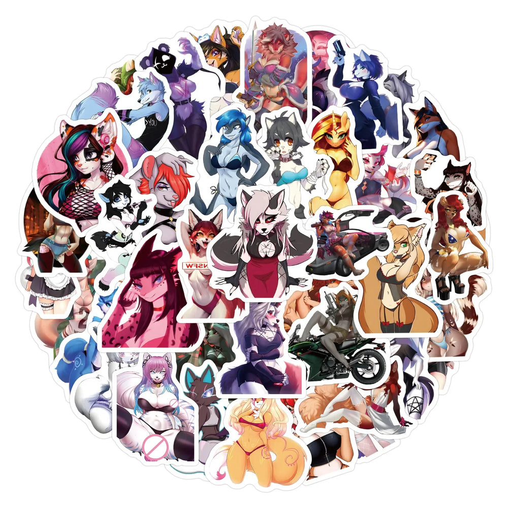 10/30/60PCS Sexy Furry Personification Animal Stickers Cute Cartoon Graffiti Decals Toy DIY Laptop Guitar Bike Skateboard Fridge (ONLINE ORDER ONLY)