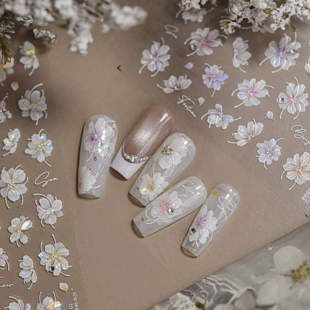 Charm Pink Yellow Flower Petal Stamen Stamen Peony Self Adhesive Nail Art Decorations Stickers Shiny Rhinestone Manicure Decals (ONLINE ORDER ONLY)