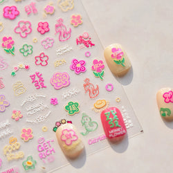 Wealthy Rich Snake Flower Coin Yuanbao Good Luck Blessing Fu Character Self Adhesive Nail Art Stickers Rhinestone Manicure Decal (ONLINE ORDER ONLY)
