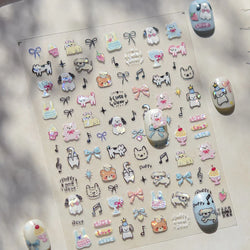 Lovely Animals Cat Dog Bear Party Puppy Kitten Cake Bowknot Flower Love Heart Lace Gird Adhesive Nail Art Sticker Manicure Decal (ONLINE ORDER ONLY)