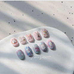 Cute Rabbit Fan Peach Blossom Teacup Lollipop Strawberry Star Cherry Hat Soft Embossed Adhesive Nail Art Stickers Manicure Decal (ONLINE ORDER ONLY)