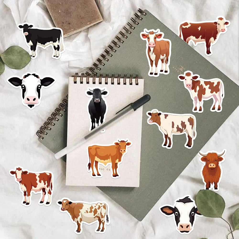 50PCS Cute Cow PVC Sticker Aesthetic DIY Children's Decoration Scrapbooking Korean Stationery School Supplies for Kids (ONLINE ORDER ONLY)