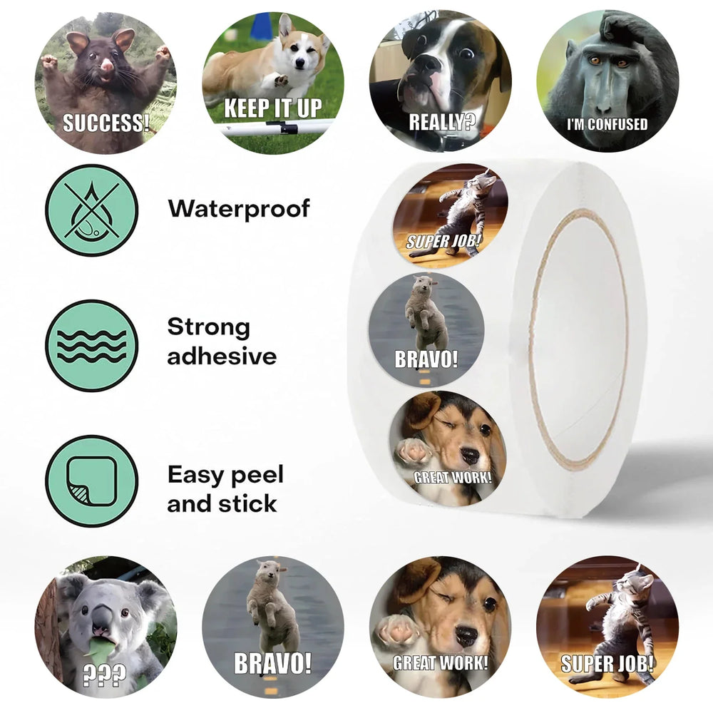 500PCS/Roll Cartoon Animals Stickers For Teachers Parents DIY Craft For Kids Reward School Classroom Cartoon Cute Stickers (ONLINE ORDER ONLY)