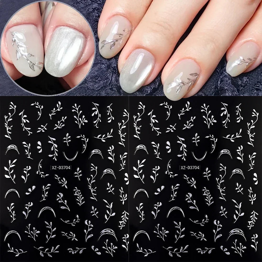 1pc 3D Gradient French Nail Stickers with Crown & Tassel Design Gold Silver Lines Self-Adhesive Nail Art Waterfall Manicure Foil (Online Order Only)