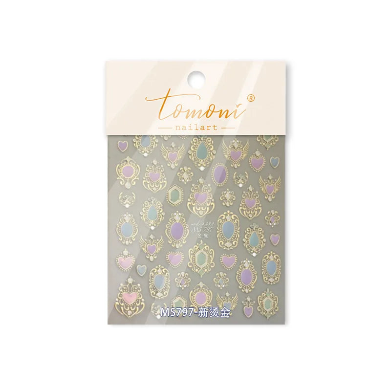 Colorful Geometric Gem Wing Love Heart Bowknot Moon Star Figure Totem Line Retro Self Adhesive Nail Art Stickers Manicure Decals (ONLINE ORDER ONLY)