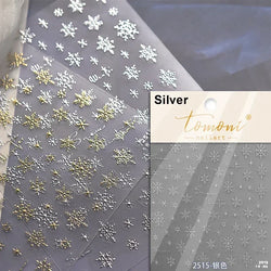 Winter Christmas Crystal Delicate Hexagon Romantic Laser Silver Chic Snowflakes Self Adhesive Nail Art Sticker 5D Manicure Decal (ONLINE ORDER ONLY)