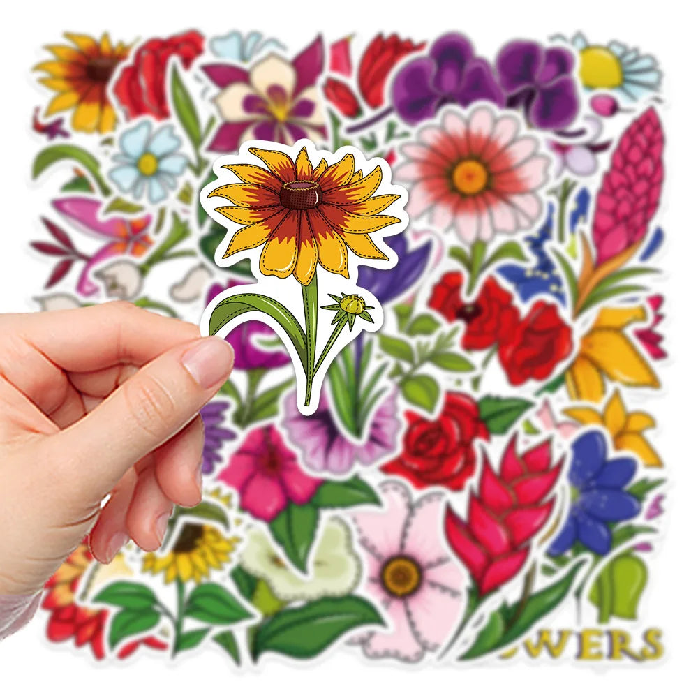40Pcs Mixed Pretty Flowers Stickers DIY Bike Travel Luggage Guitar Laptop Cool Graffiti Sticker Decals Classic Kids Toys (Online Order Only)