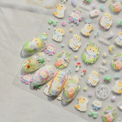 Picnic Cat Kitten Bowknot Flower Fish Butterfly Tree Mushroom Star Moon Cat's Paw Adhesive Nail Art Sticker Cute Manicure Decals (Online Order Only)