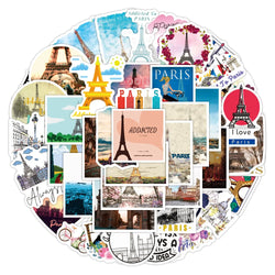 10/30/50PCS Paris Landscape Famous Buildings Stickers Decal Decorative DIY Phone Motorcycle Laptop Toy PVC Waterproof Sticker (ONLINE ORDER ONLY)