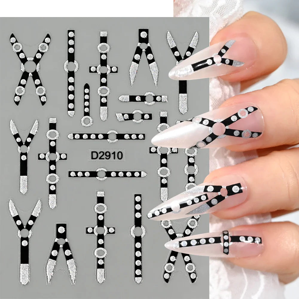 10pcs/Set Sparkling Silvery Floral Nail Art Stickers Self-Adhesive Glittery 5D Hibiscus & Cherry Blossom Decals for Manicure DIY (Online Order Only)