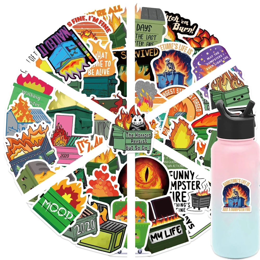 56Pcs Creative Dumpster on Fire Stickers For Phone Suitcase Journal Accessories Scrapbooking Supplies DIY Graffiti Stickers (Online Order Only)