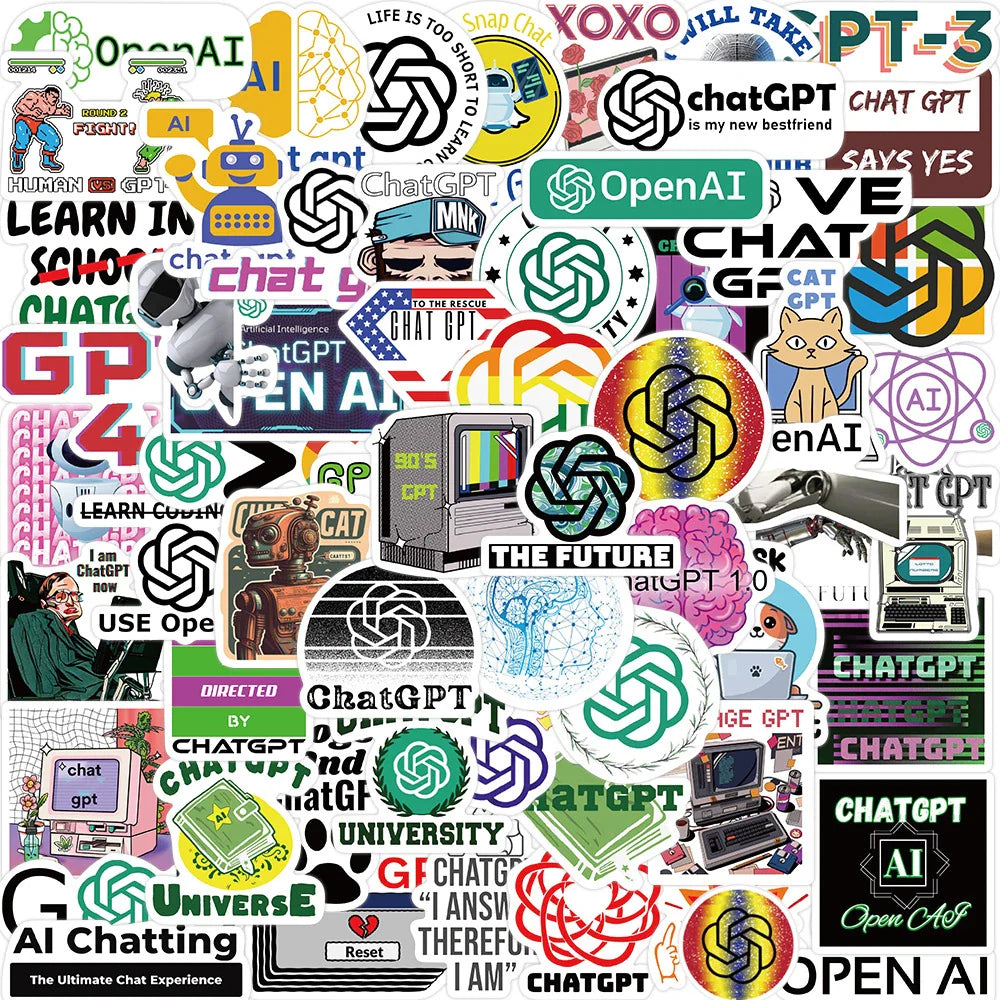 10/30/60PCS Chat Gpt Stickers Program Cartoon Decals Decoration DIY Laptop Scrapbook Phone Fridge Bike PVC Waterproof Graffiti (ONLINE ORDER ONLY)
