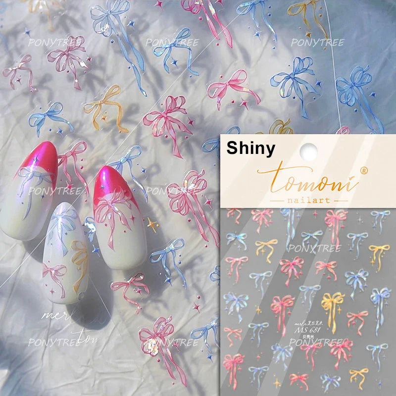 Chic Shiny Bowknot Colorful Ribbon Stars Heart Butterfly Flower Delicate Romantic Nail Art Stickers Decoration Manicure Decals (Online Order Only)