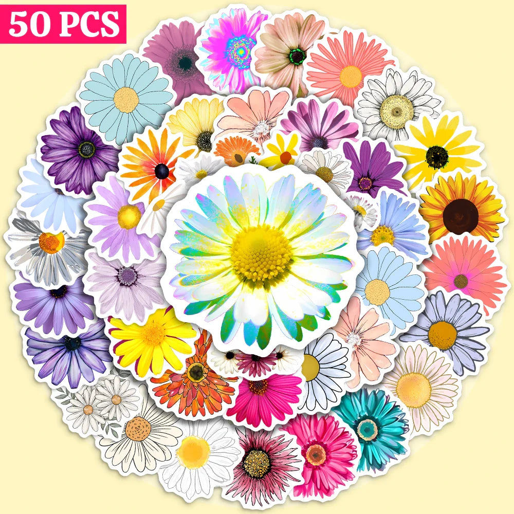 10/25/50PCS Autumn Flower Daisy Sunflower Sticker Packs (ONLINE ORDER ONLY)