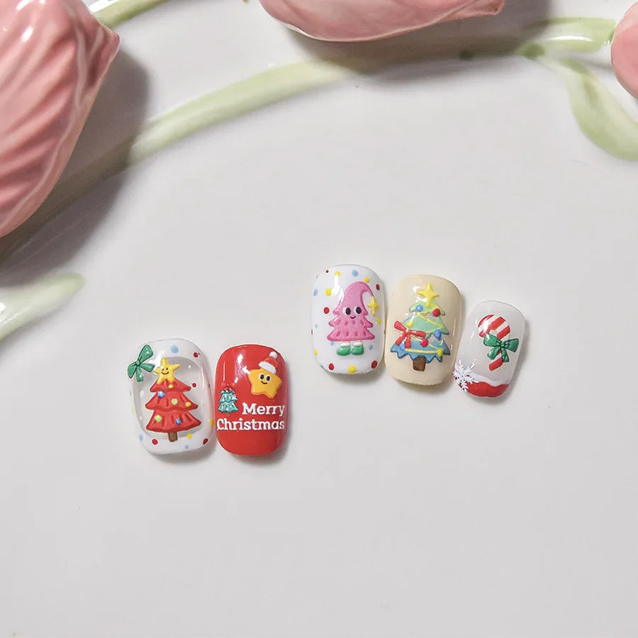 Black White Christmas Tree Snowflake Bowknot Snowman Socks Star Santa Hat Deer Rhinestone Winter Nail Art Sticker Manicure Decal (Online Order Only)
