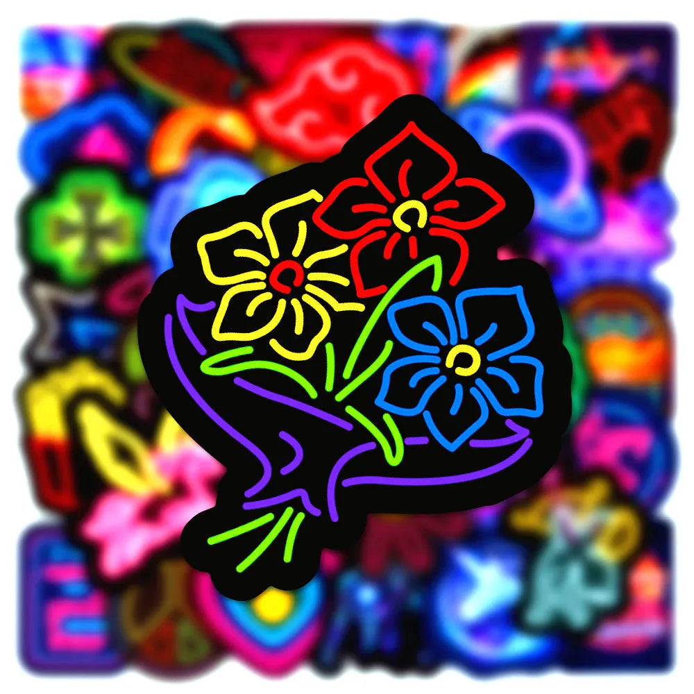 10/30/50PCS New Neon Stickers Cute Cartoon Mobile Phone Guitar Helmet Bottle Car Decal Graffiti Wallpaper Decoration Toy Gift (ONLINE ORDER ONLY)