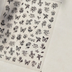 Flower Bowknot Butterfly Plant Leaf English Letter Rose Hand Drawn Embossed Relief Self Adhesive Nail Art Sticker Manicure Decal (ONLINE ORDER ONLY)