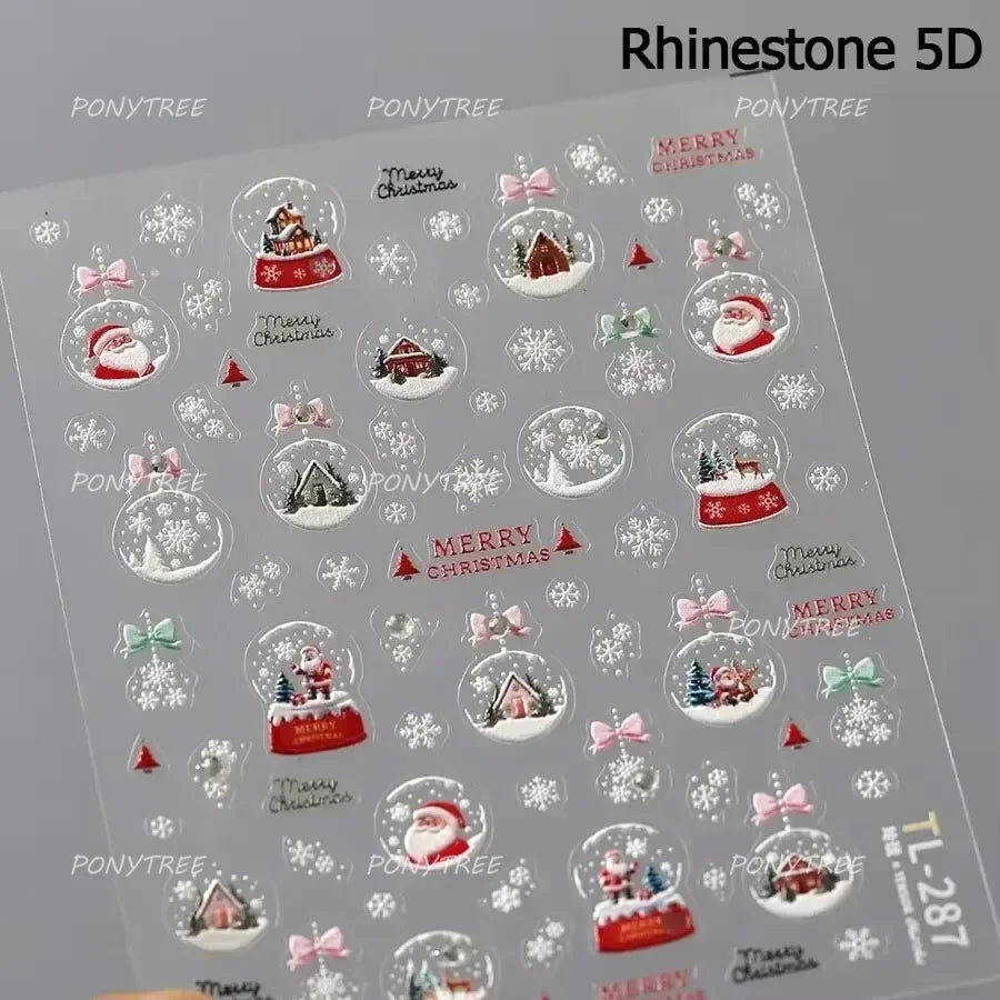 Crystal Ball Santa Claus Snowman Bowknot Red Christmas Tree Bell Socks Self Adhesive Nail Art Stickers Snowflake Manicure Decals (ONLINE ORDER ONLY)