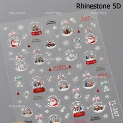 Crystal Ball Santa Claus Snowman Bowknot Red Christmas Tree Bell Socks Self Adhesive Nail Art Stickers Snowflake Manicure Decals (ONLINE ORDER ONLY)