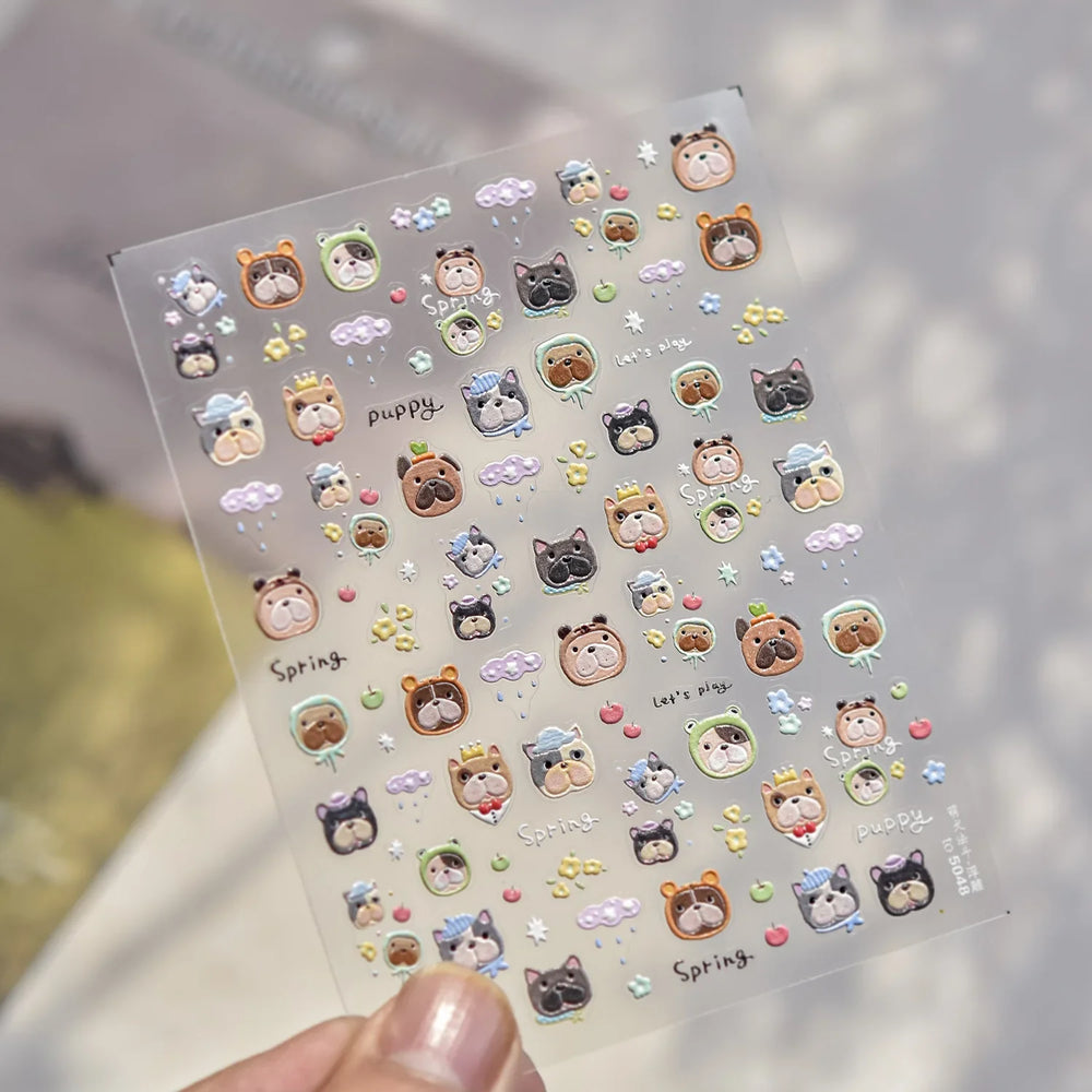 Cute Leopard Cat Ginger Cat Paw Bowknot Knitting Wool Ball Fish Self Adhesive Nail Art Stickers IllusionChic Manicure Decals (ONLINE ORDER ONLY)