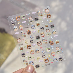 Cute Leopard Cat Ginger Cat Paw Bowknot Knitting Wool Ball Fish Self Adhesive Nail Art Stickers IllusionChic Manicure Decals (ONLINE ORDER ONLY)