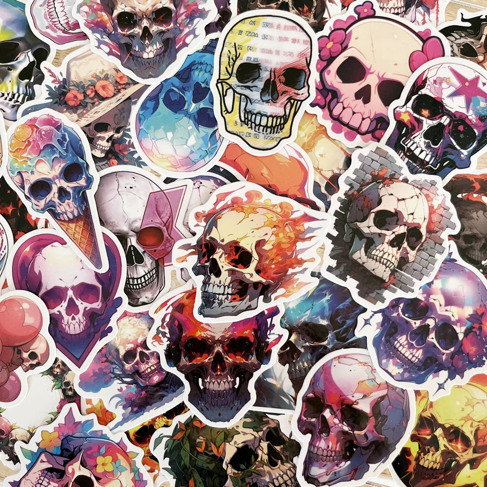 Colorful Skull Stickers Pack for Kids Luggage Scrapbooking Wall Graffiti (Online Order Only)