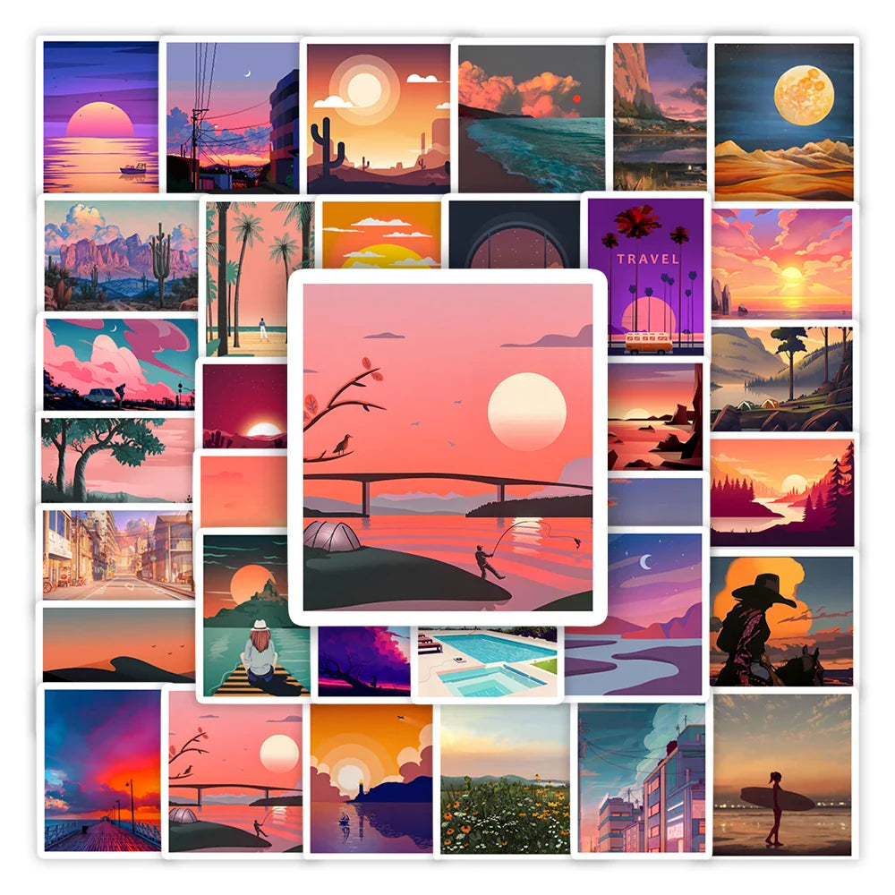 Aesthetic Arts Sunset Stickers DIY Kids Toys Gift Decorative Decal for Scrapbook Laptop Phone Luggage Bottles Waterproof (ONLINE ORDER ONLY)