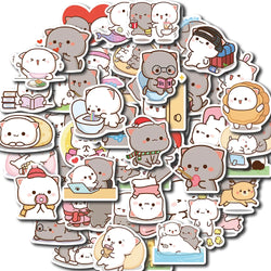 60PCS Kawaii Cat Mood Sticker PVC Graffiti Sticky Aesthetic Decorative Scrapbook DIY Child Phone Stationery Supply for Kid (Online Order Only)