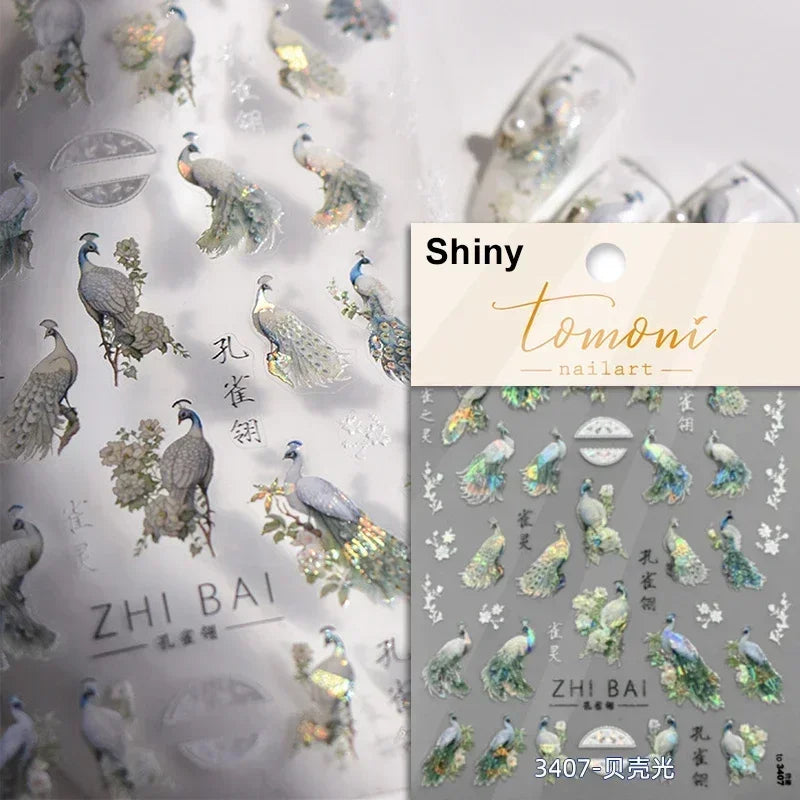 Charming Blue Sparrow Feather Rhinestone Wings Peacock Sparrow Dreamy Jelly Stars Self Adhesive Nail Art Stickers Manicure Decal (ONLINE ORDER ONLY)